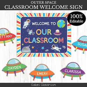 Classroom Welcome Sign, Outer Space Classroom Door Sign, Welcome To Our Classroom, Galaxy Classroom Sign Template, Editable Door Display