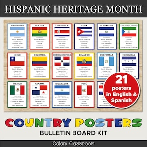 Hispanic Heritage Month Bulletin Board, Hispanic Country Poster Set, Latino Countries Bulletin Board, Hispanic Month Classroom Decoration