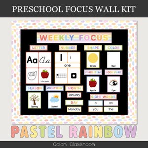 Preschool Focus Wall Template, Preschool Learning Wall, Classroom Circle Time Board, Rainbow Daycare Decor, Early Learning, Daycare Board