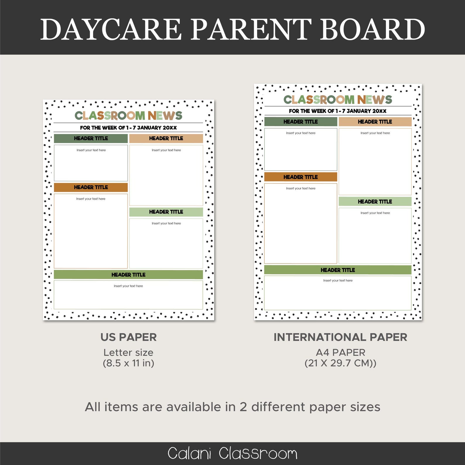 Parent Infor Chart Daycare Parent Info Board – Printable Childcare Bulletin Board in Earth ...