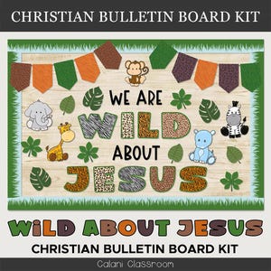 Christian Bulletin Board Kit, Wild About Jesus Classroom Bulletin Board, Jungle-Themed Church Bulletin Board, Religious Decor Printable