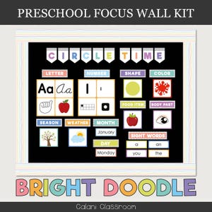 Preschool Focus Wall Template, Preschool Learning Wall, Classroom Circle Time Board, Doodle Daycare Decor, Early Learning, Daycare Board