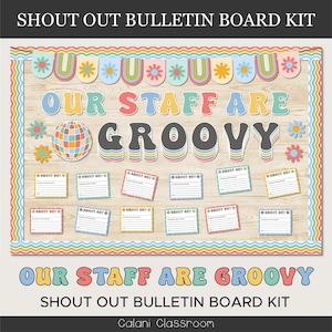 Staff Shout Out Bulletin Board, Staff Appreciation Bulletin Board, Staff Room Bulletin Board, Well-Being Bulletin Board, Groovy Shout Out