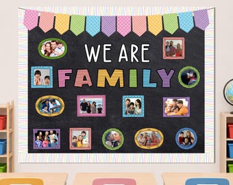 Photo Bulletin Board Kit,  Inclusive We Are Family Classroom & Daycare Decor, Family Wall Decor Printable, Canva Template
