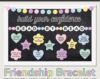 Test Prep Bulletin Board Kit | Friendship Bracelet Classroom Decor | Test-Day Motivation Cards | Editable Digital Download