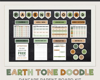 Daycare Parent Info Board – Printable Childcare Bulletin Board in Earth Tone Doodle Theme