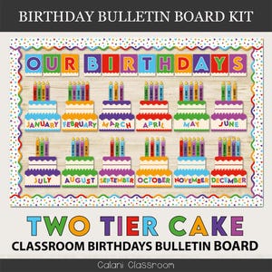 Decoración de aula con tablero de cumpleaños, decoración de aula con pastel, tablero de cumpleaños editable para estudiantes, tablón de anuncios con pastel para el aula, pared de cumpleaños para estudiantes