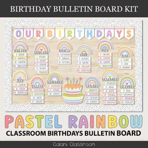 Birthday Bulletin Board For Classroom Decor in Pastel Rainbow Theme (Editable - Digital Download)