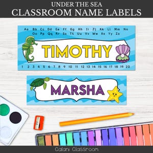 Classroom Name Plate Label, Ocean Classroom Theme, Ocean Name Label, Editable Student Name Label, Classroom Printable, Classroom Decor