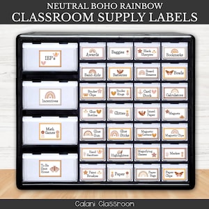 Classroom Supply Label, Boho Rainbow Classroom, Boho  Editable Classroom Label, Teacher Supply Label, Classroom Setup, Boho Classroom Décor