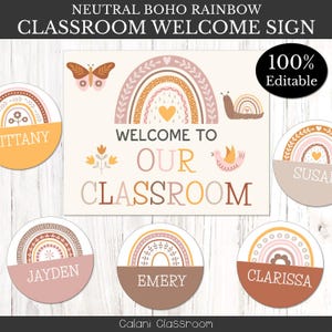 Classroom Welcome Sign, Boho Rainbow Classroom Door Sign, Welcome To Our Classroom, Rainbow Classroom Sign Template, Editable Door Display