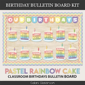 Décoration de la salle de classe pour tableau d'anniversaire, gâteau arc-en-ciel à thème pour la classe, tableau d'anniversaire modifiable pour la classe, tableau d'affichage gâteaux, tableau d'anniversaire étudiant