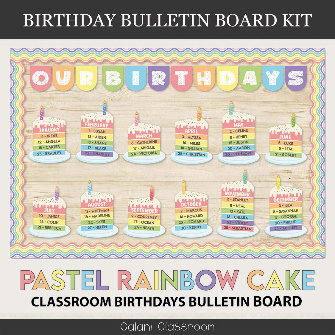 Birthday Board Classroom Decor, Rainbow Cake Classroom Theme, Editable Classroom Birthday Board, Cake Bulletin Board, Student Birthday Board