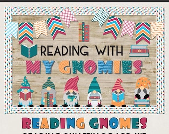 Reading Bulletin Board Kit, Classroom Bulletin Board, Reading Gnomes Bulletin Board, Reading Corner Display, Library Library Wall Decoration