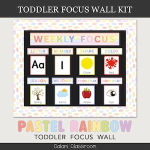 Toddler Focus Wall Template, Toddler Learning Wall, Toddler Circle Time, Daycare Weekly Focus Board, Rainbow Classroom, Early Learning Board
