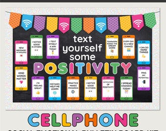Text Yourself Some Positivity Bulletin Board, SEL Bulletin Board for Classroom - Editable Instant Download