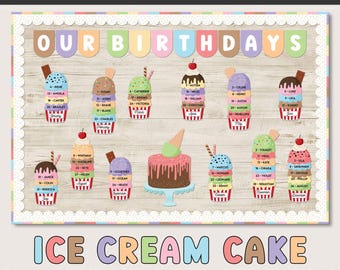 Birthday Bulletin Board For Classroom Decor in Ice Cream Theme (Editable - Digital Download)