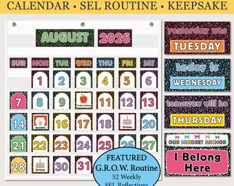 Notebook Calendar Display and Affirmation Cards | SEL Reflection Routine with Growth Journal | End of Year Keepsake | Digital Download