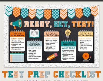 Test Prep Bulletin Board | Study Tips for Students | Testing Strategy Posters | Editable Digital Download