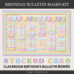 Decoración de aula con tablero de cumpleaños, decoración de aula con pastel, tablero de cumpleaños editable para estudiantes, tablón de anuncios con pastel para el aula, pared de cumpleaños para estudiantes