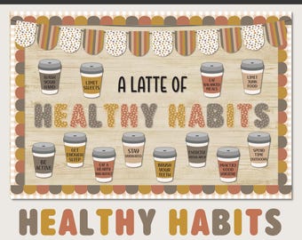 Healthy Habits Bulletin Board Kit, Healthy Habits School, Classroom Bulletin Board, Office Decor, Nurse Office Decor, Coffee Bulletin Board