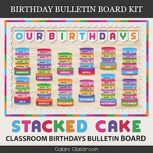 Decoración de aula con tablero de cumpleaños, decoración de aula con pastel, tablero de cumpleaños editable para estudiantes, tablón de anuncios con pastel para el aula, pared de cumpleaños para estudiantes