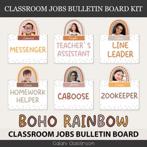 Rainbow Classroom Jobs Display, Classroom Job Chart, Boho Rainbow Job Cards, Editable Job Chart, Boho Classroom Decor, Job Chart Template