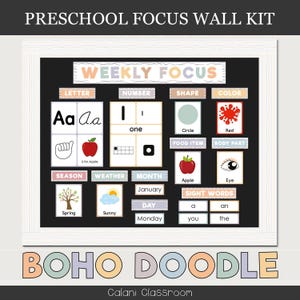 Preschool Focus Wall Template, Preschool Learning Wall, Classroom Circle Time Board, Doodle Daycare Decor, Early Learning, Daycare Board