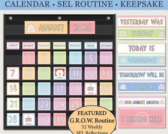 Rainbow Calendar Display and Affirmation Cards | SEL Reflection Routine with Growth Journal | End of Year Keepsake | Digital Download