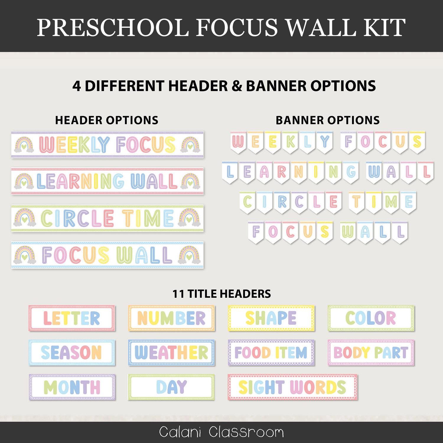 preschool focus wall template, preschool learning wall, classroom