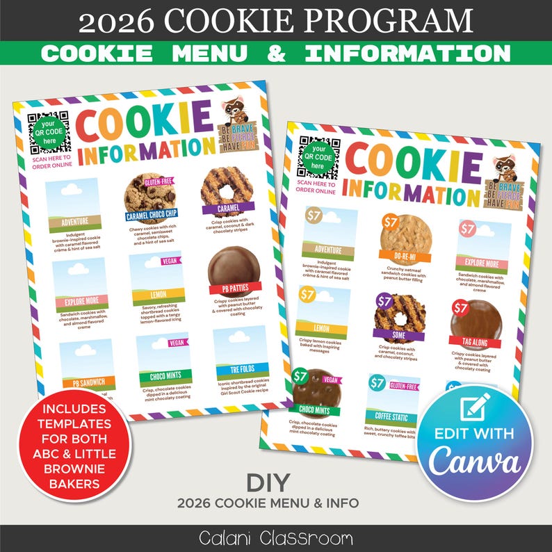 2026 Scout Cookie Menu Price List, DIY Editable Cookie Marketing Kit ...