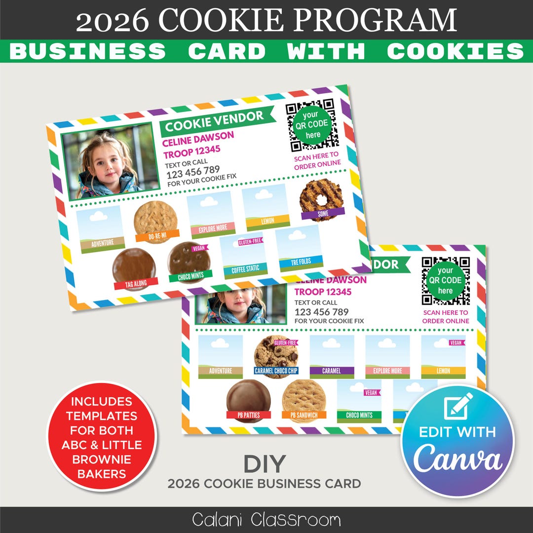 2026 Cookie Business Card, DIY Editable Cookie Marketing Kit for Scout ...