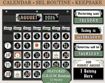 Farmhouse Calendar Display and Affirmation Cards | SEL Reflection Routine with Growth Journal | End of Year Keepsake | Digital Download