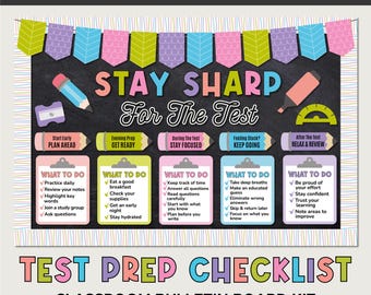 Test Prep Bulletin Board | Study Tips for Students | Testing Strategy Posters | Editable Digital Download