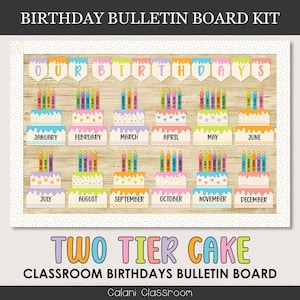 Decoración de aula con tablero de cumpleaños, decoración de aula con pastel, tablero de cumpleaños editable para estudiantes, tablón de anuncios con pastel para el aula, pared de cumpleaños para estudiantes