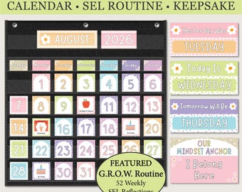 Daisy Calendar Display and Affirmation Cards | SEL Reflection Routine with Growth Journal | End of Year Keepsake | Digital Download