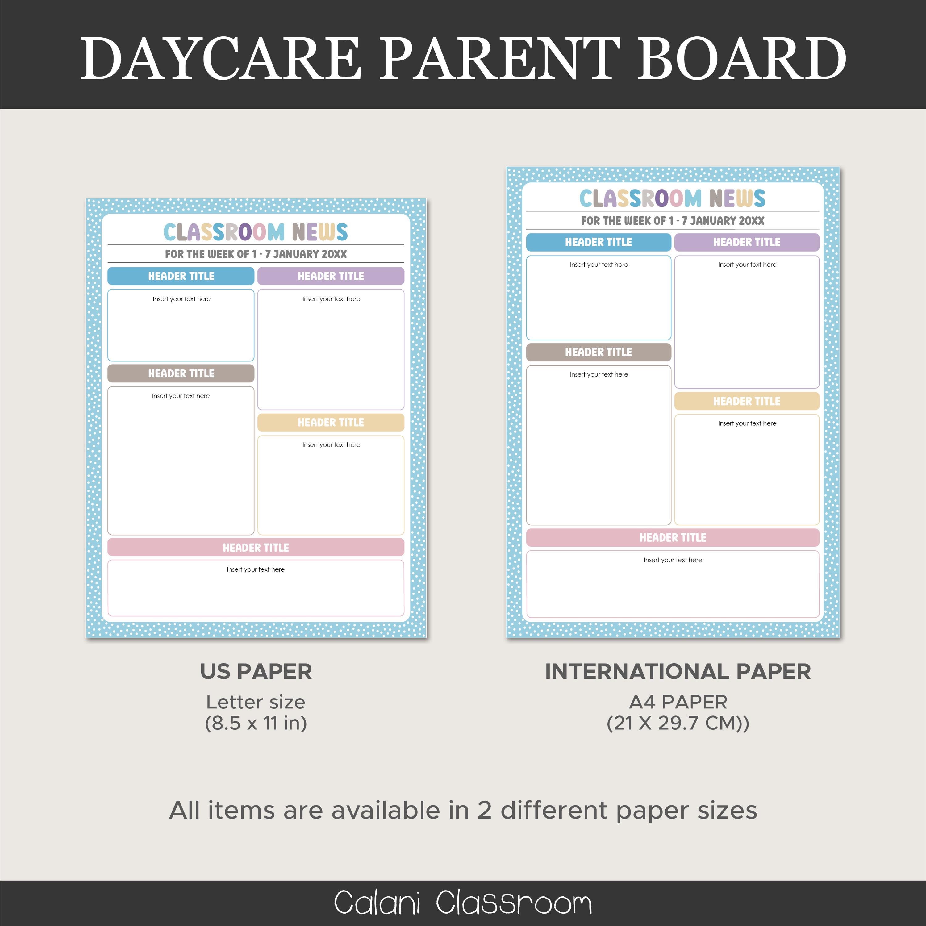 Parent Infor Chart Daycare Parent Info Board – Printable Childcare Bulletin Board in Misty ...