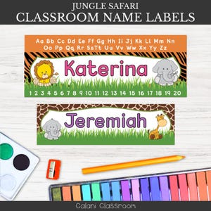 Classroom Name Plate Label, Jungle Safari Classroom, Jungle Name Label, Editable Student Name Label, Classroom Printable, Classroom Decor