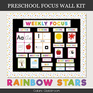 Preschool Focus Wall Template, Preschool Learning Wall, Classroom Circle Time Board, Stars Daycare Decor, Early Learning, Daycare Board