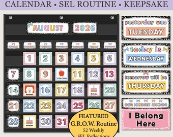 Notebook Calendar Display and Affirmation Cards | SEL Reflection Routine with Growth Journal | End of Year Keepsake | Digital Download