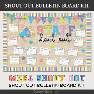 Staff Shout Out Bulletin Board, Staff Appreciation Bulletin Board, Staff Room Bulletin Board, Well-Being Bulletin Board, Megaphone Shout Out