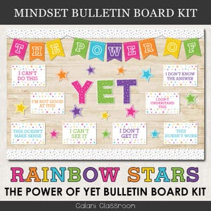 「まだの力」掲示板キット、虹の星の教室ディスプレイ、モチベーションの壁、肯定の壁、成長マインドセット、感情的な学習