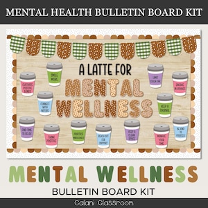 Mental Health Bulletin Board Kit, Mental Wellness Habits, Classroom Bulletin Board, Office Decor, Counsellor Wall Decor, Coffee Decoration