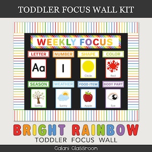 Toddler Focus Wall Template, Toddler Learning Wall, Toddler Circle Time, Daycare Weekly Focus Board, Rainbow Classroom, Early Learning Board