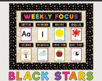 Kleinkind Fokus Wand Vorlage, Kleinkind Lernwand, Kleinkind Kreis Zeit, wöchentliche Fokus Tafel für die Kindertagesstätte, Sterne Klassenzimmer, frühe Lerntafel