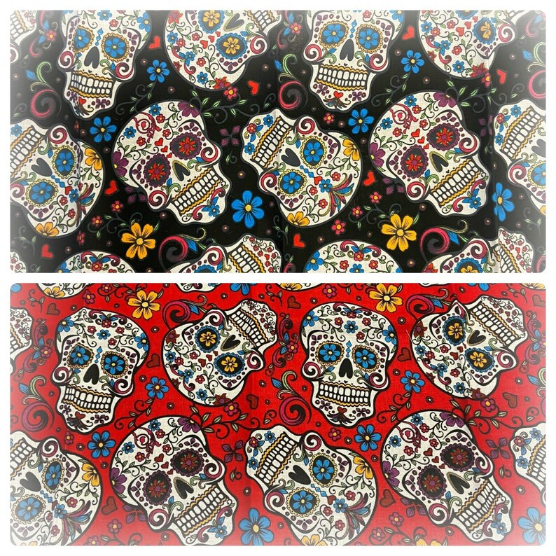 Sugar Skull Fabric Set of 4 - Day of the Dead Cotton Fabric - Fat ...
