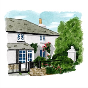 Watercolour House Portrait Illustration, Pub Restaurant Shop Print, New Home Gift, Personalised, Commission Artwork, Fine Art image 1