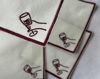 Gestickte Wein-Cocktail-Untersetzer Servietten, Anthropologie Oliver Bonas-Stil Untersetzer, ästhetische Abendessen-Gastgeber, Weinglas, Roséwein