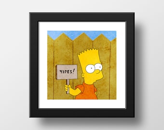 The Simpsons Bart Yipes Print, Treehouse of Horror Poster Watercolor Illustration Print Wall Art, Simpsons Art | 21x21cm