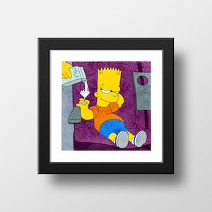 The Simpsons Bart Milk Martini Drink Print, Poster Watercolor Illustration Print Wall Art, Fear of Flying, Simpsons Food | 21x21cm
